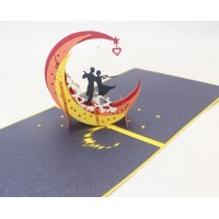 Handmade 3d Pop Up Card Dancing Moon Couple Lover Valentines Day Birthday Wedding Anniversary Engagement Proposal Party Invitation